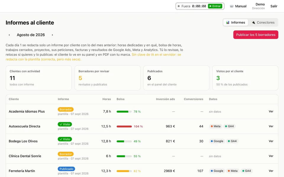 Informes mensuales al cliente (demo)